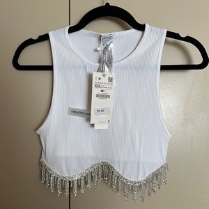 Zara White Rhinestone Seamless Top XS/S